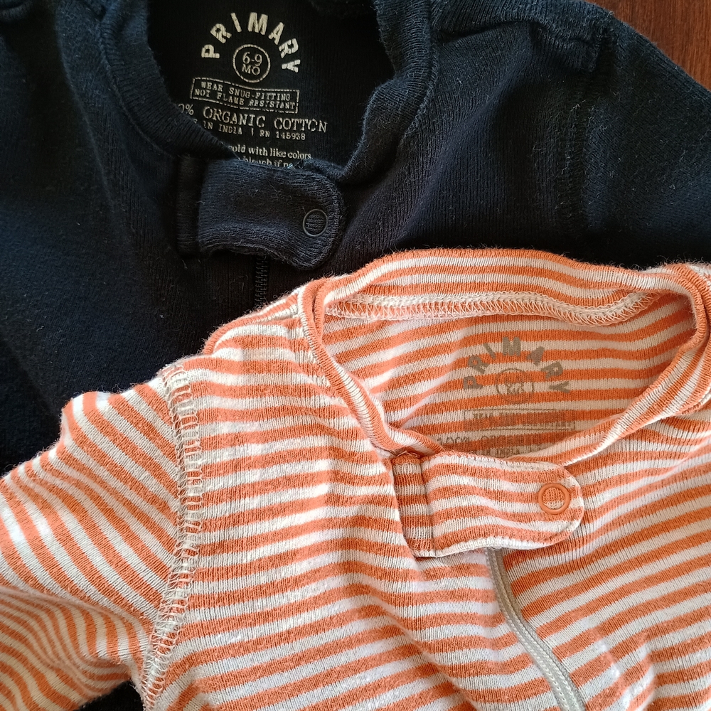 Primary Orange-White Striped and Navy Footie One-Piece Set - Picture 2 of 2